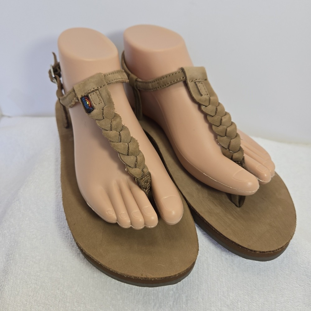 Rainbow Braided Toe-Post Sandals in Tan